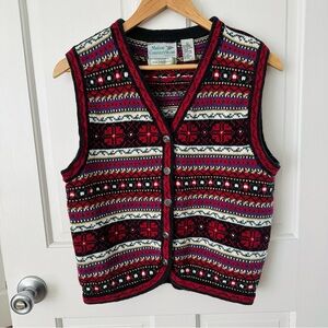 Vintage Maine Country Store Hand Knit Embroidered Sweater Vest Size L